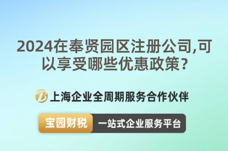 2024在奉賢園區注冊公司,可以享受哪些優惠政策？